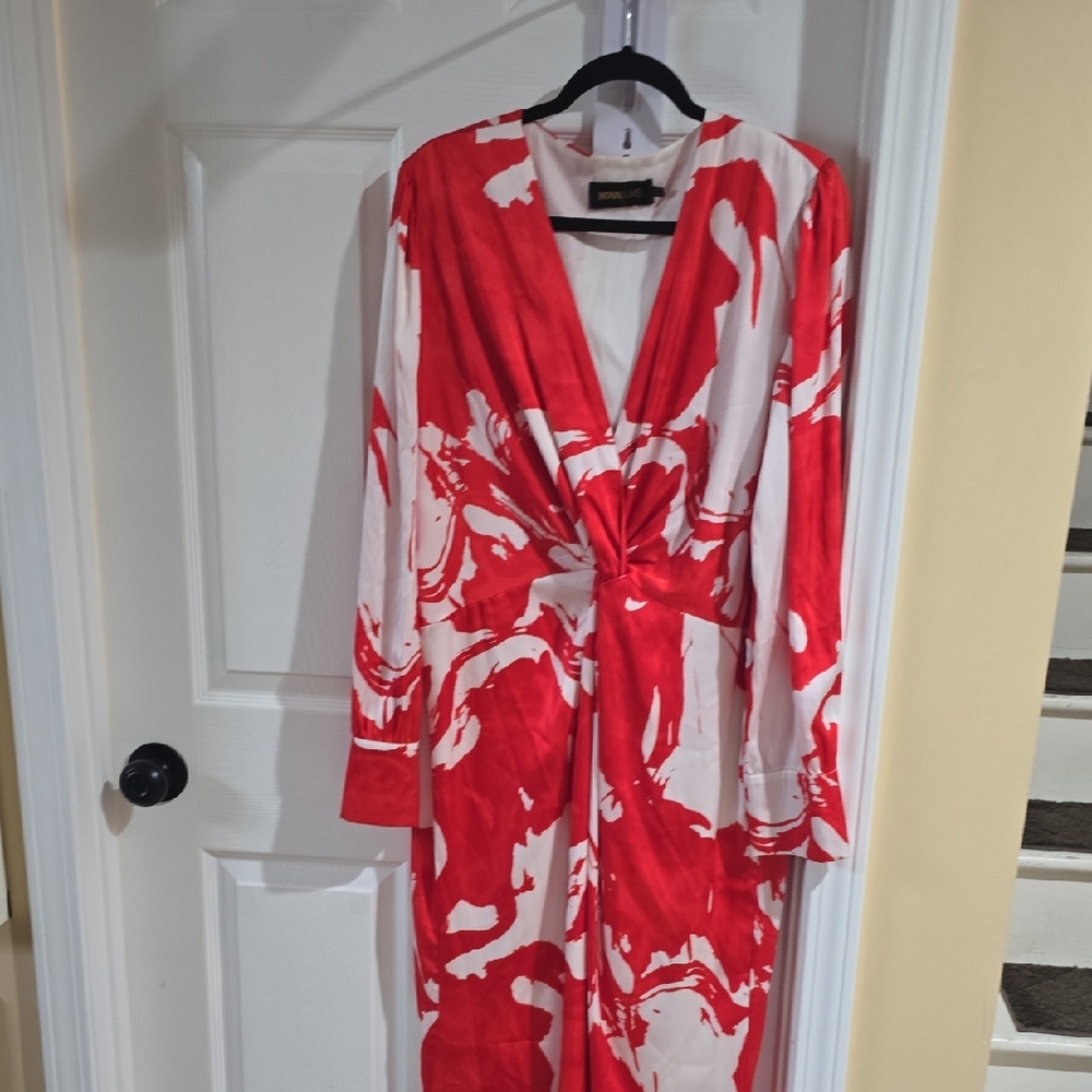 Fashion Nova....Nova Luxe Red & White Knot-Front Maxi Dress